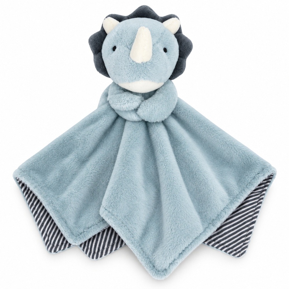 Carters Small Security Blanket Blue Triceratops Dinosaur Striped Lovey Plush